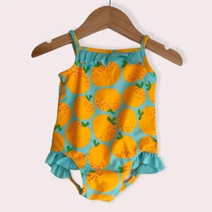 Tucker + Tate swimsuit one piece aqua blue with oranges size 9 months